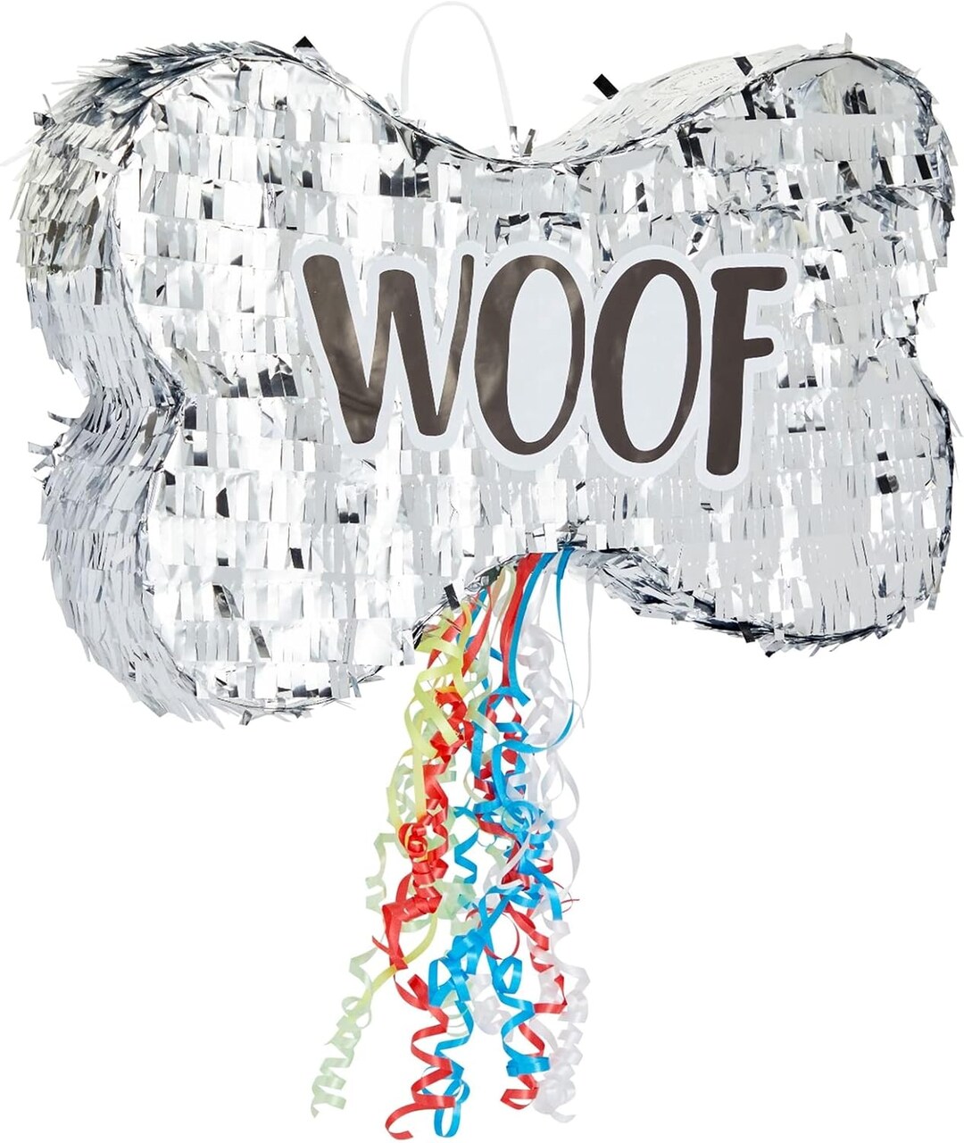 Pull String Dog Bone Pinata for Puppy Birthday Party Decorations, Silver Foil (Small, 16.8 x 10 x 3 In)